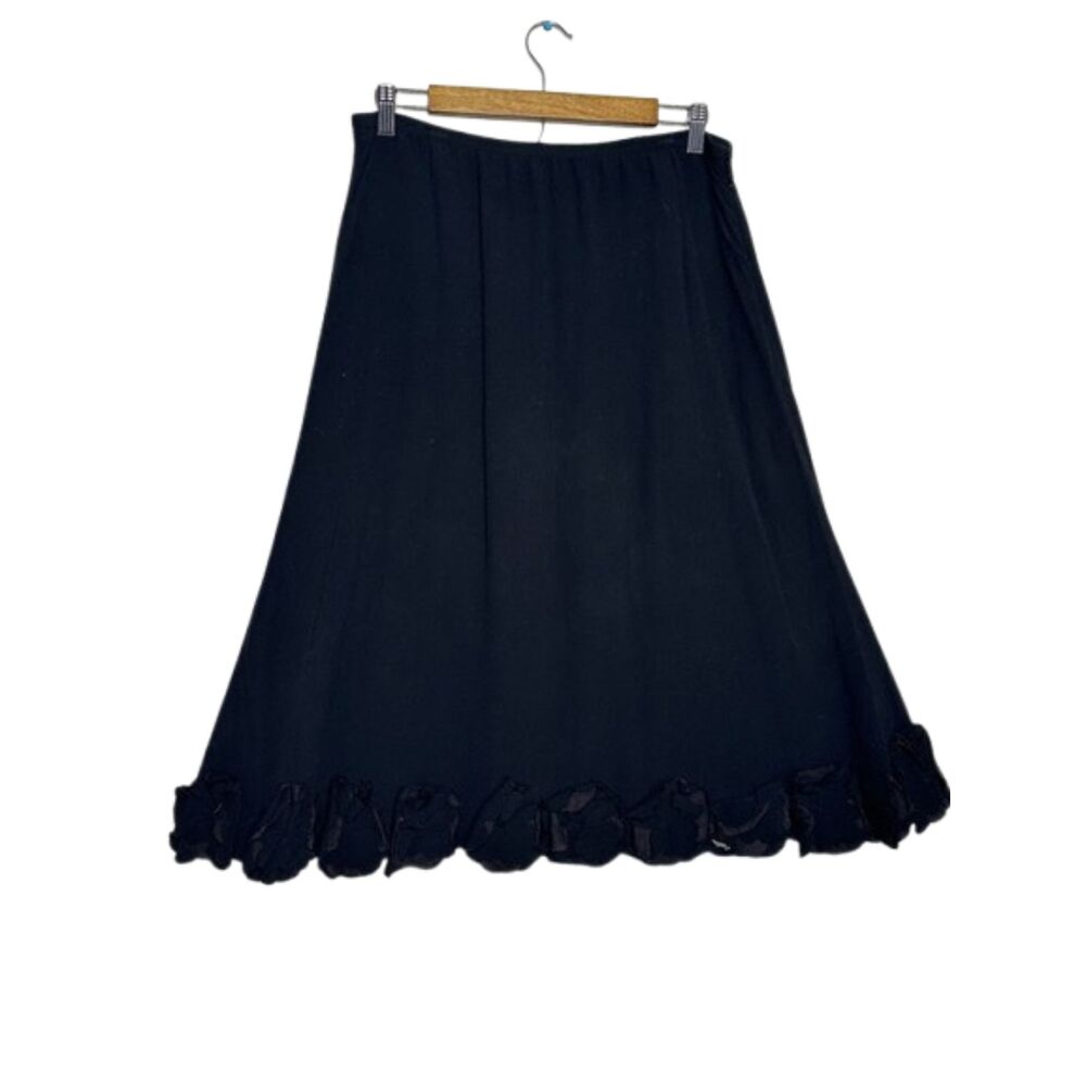 J. Jill Linen Floral Embordered Midi Skirt Womens Small Career Modest Chic Black
